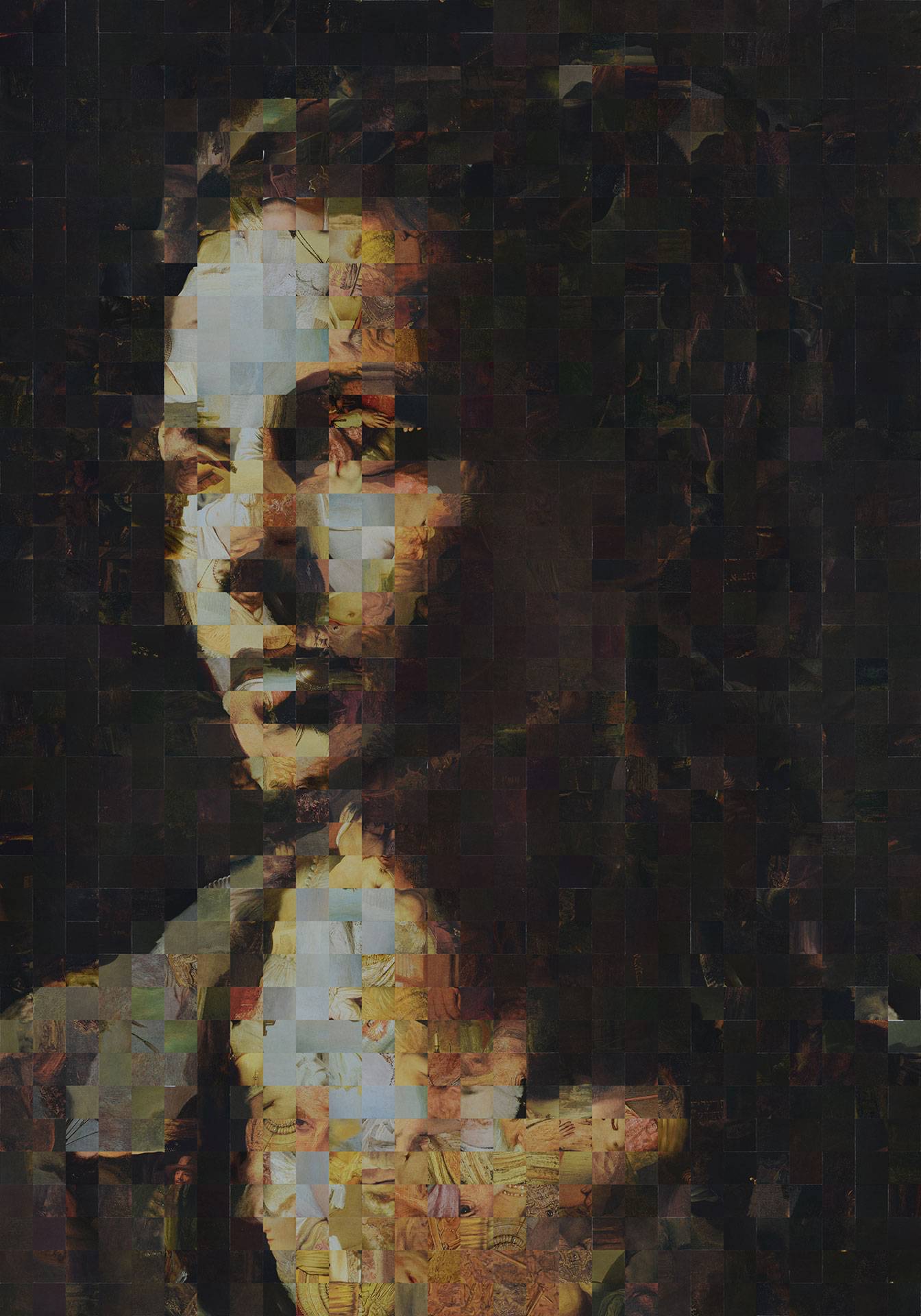 25 mm tiles cut out of vintage offset prints (1969) of Rembrandt paintings